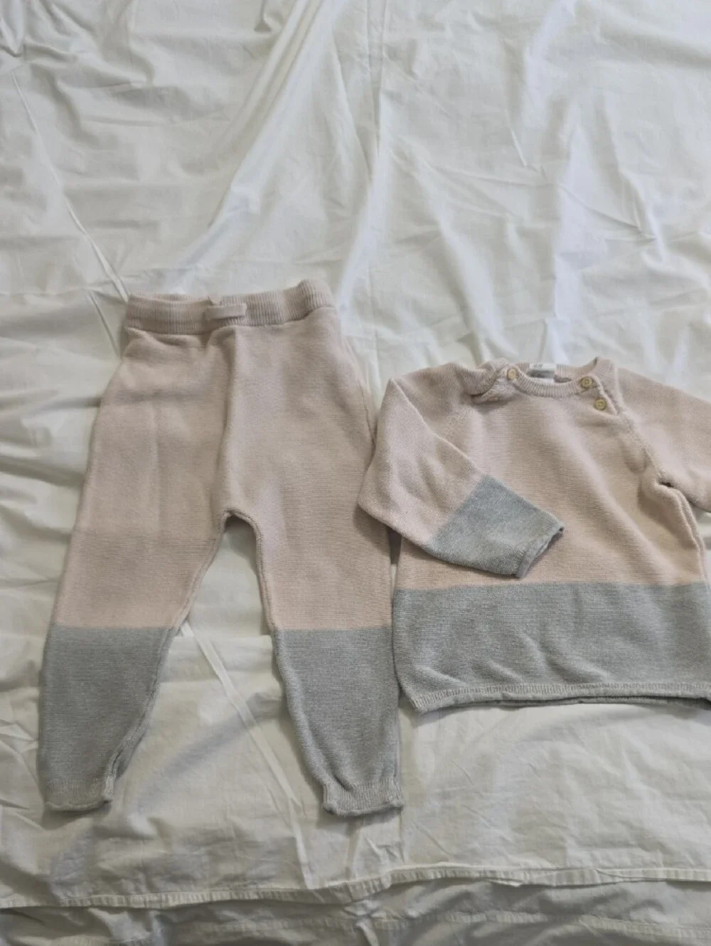 H&M Baby Knit Set in Pale Pink and Light Gray